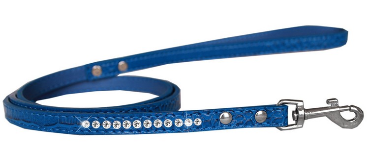 Clear Jewel Croc Leash Blue 1/2'' wide x 6' long